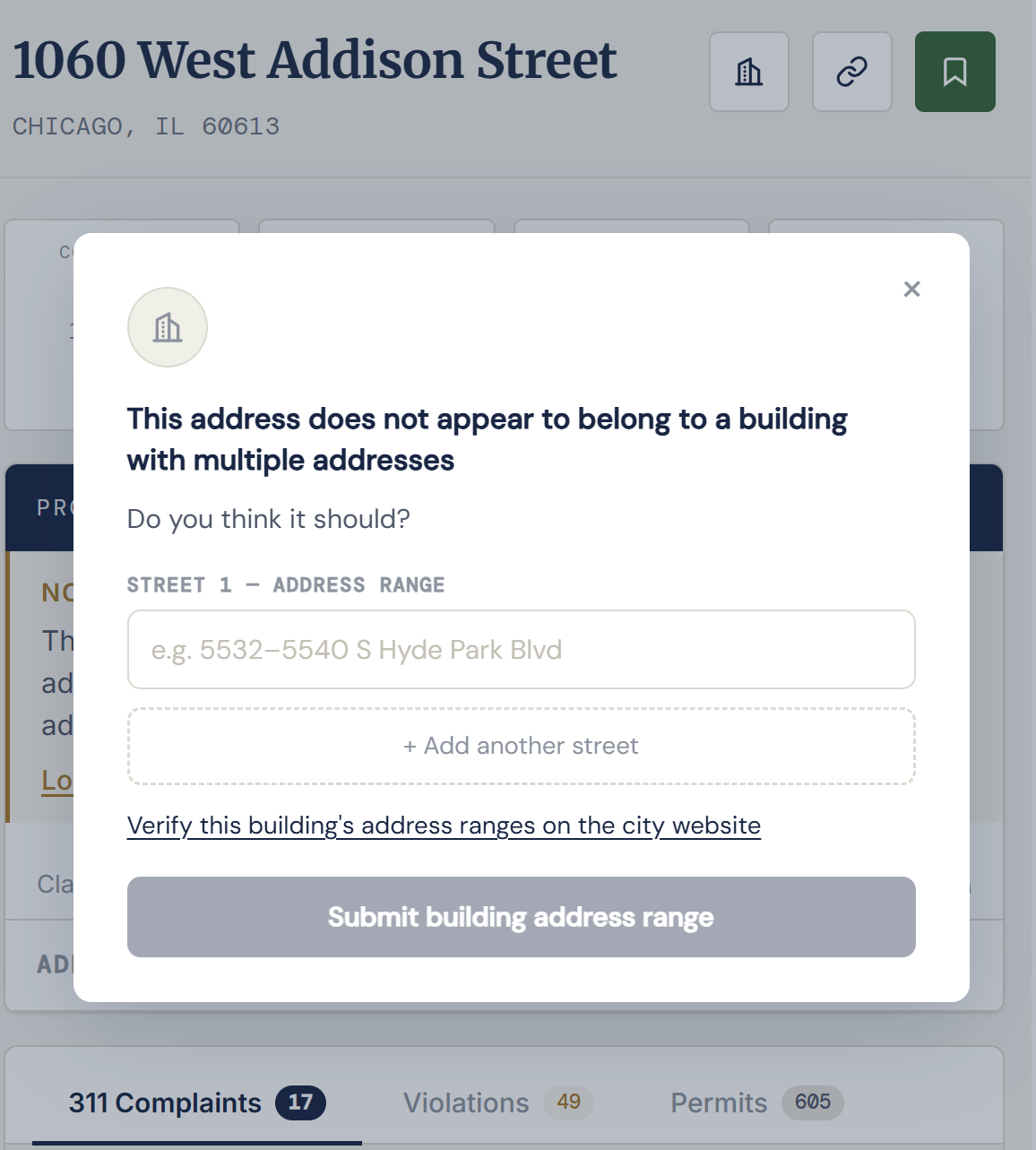 Submitting a building's address ranges manually